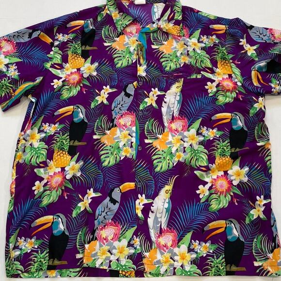 King Kameha Tropical, Floral, Pineapple, Bird, Hawaiian Button Down Shirt, 2XL - Picture 6 of 13